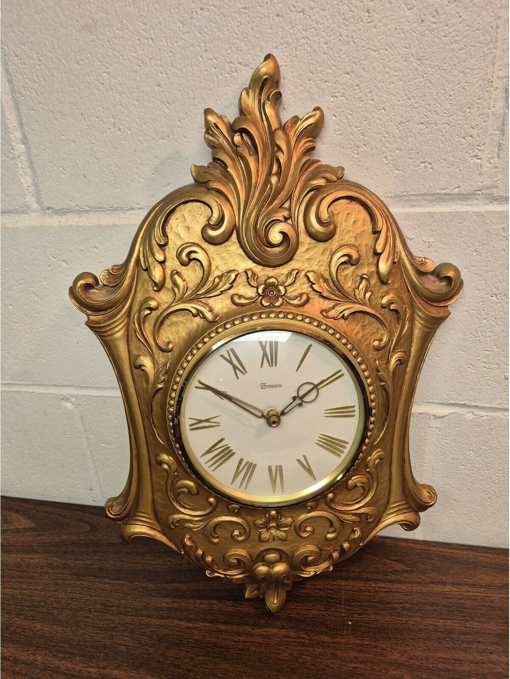 Vintage Syroco Ornate Gold Wall Clock with Roman Numerals